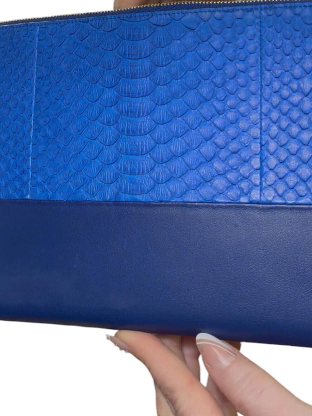Celine Exotic and Rare Blue Python & Leather Zip Clutch Pouch - Picture 5 of 8
